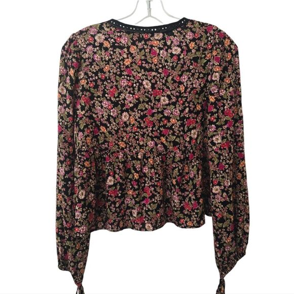 Patrons of Peace -674 Long Sleeve Boho Cottagecore Blouse Black Floral Medium - Picture 5 of 9